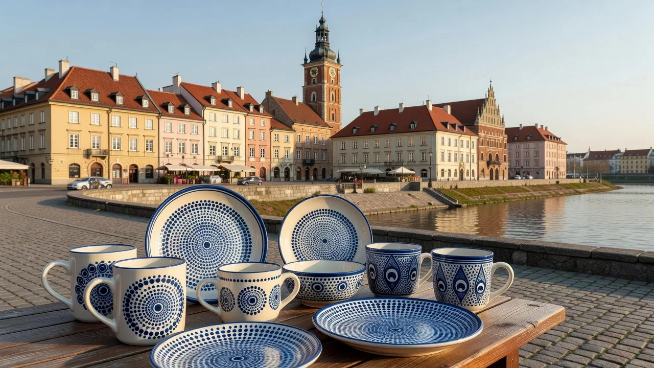 Tradycyjna ceramika bolesławiecka z charakterystycznym wzorem pawiego oka